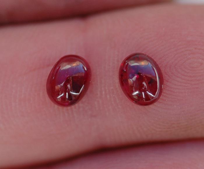 Image for Glowing!! Mozambique Natural Ruby Cabochon Pair 3.42 tcw  ** VIDEO **