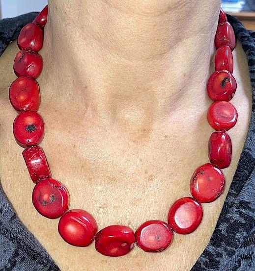 Image for Chunky Red Bamboo Coral Necklace with SS clasp 21 inches- ESTATE