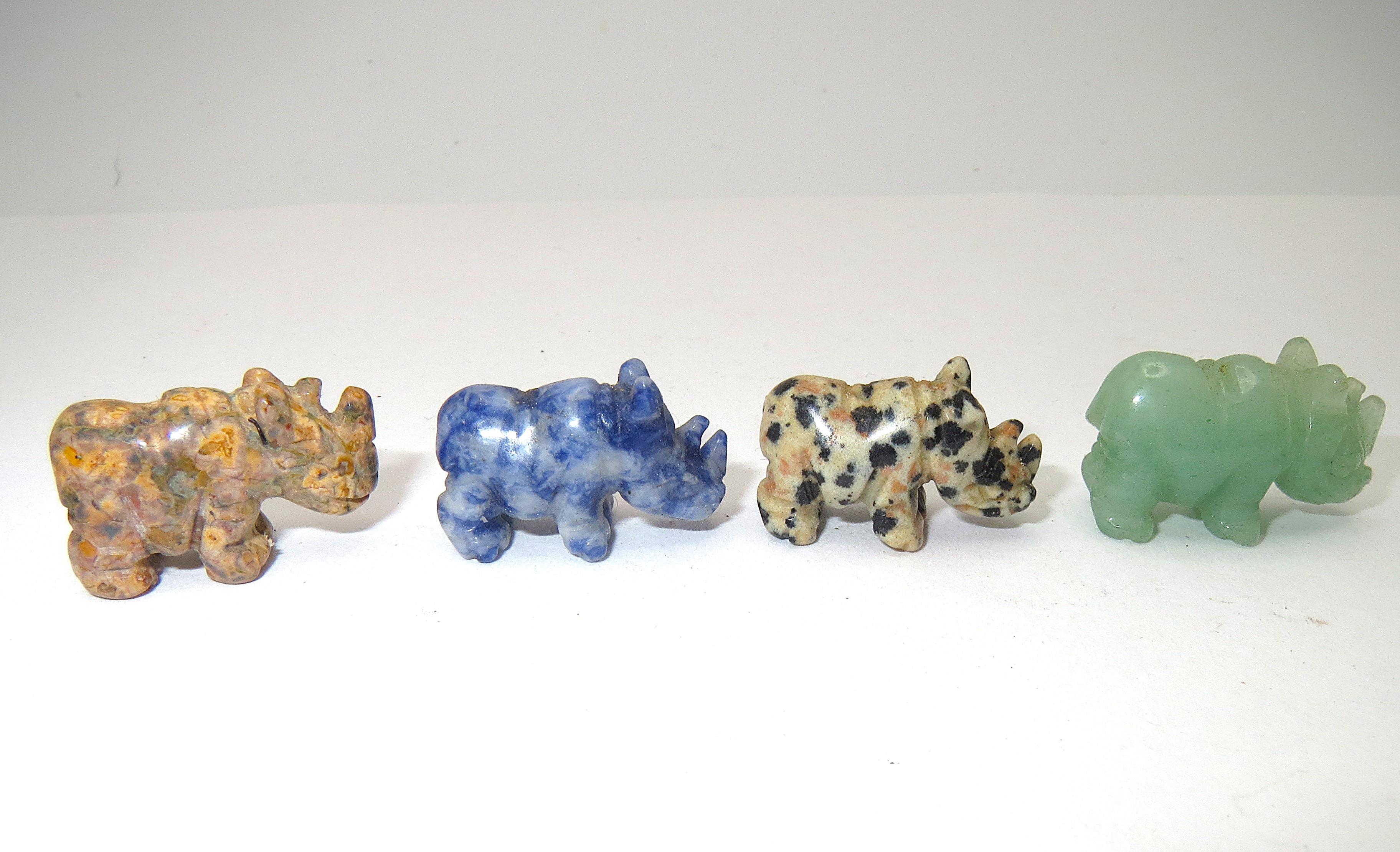 Image for Gemstone hand carved Rhino Beads miniatures set of 4