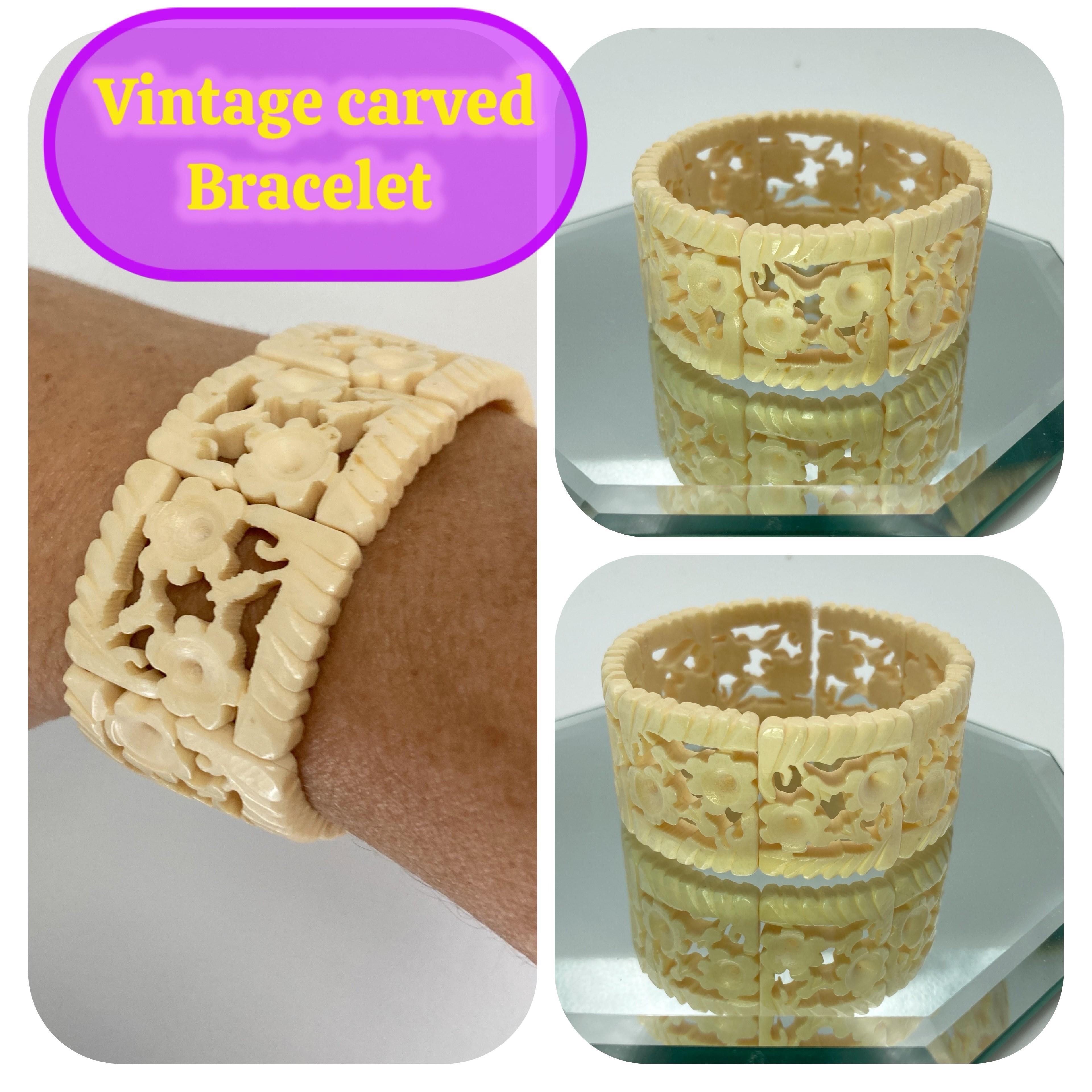 Image for Elegant Estate Carved Panel Bone Bracelet 7 inch