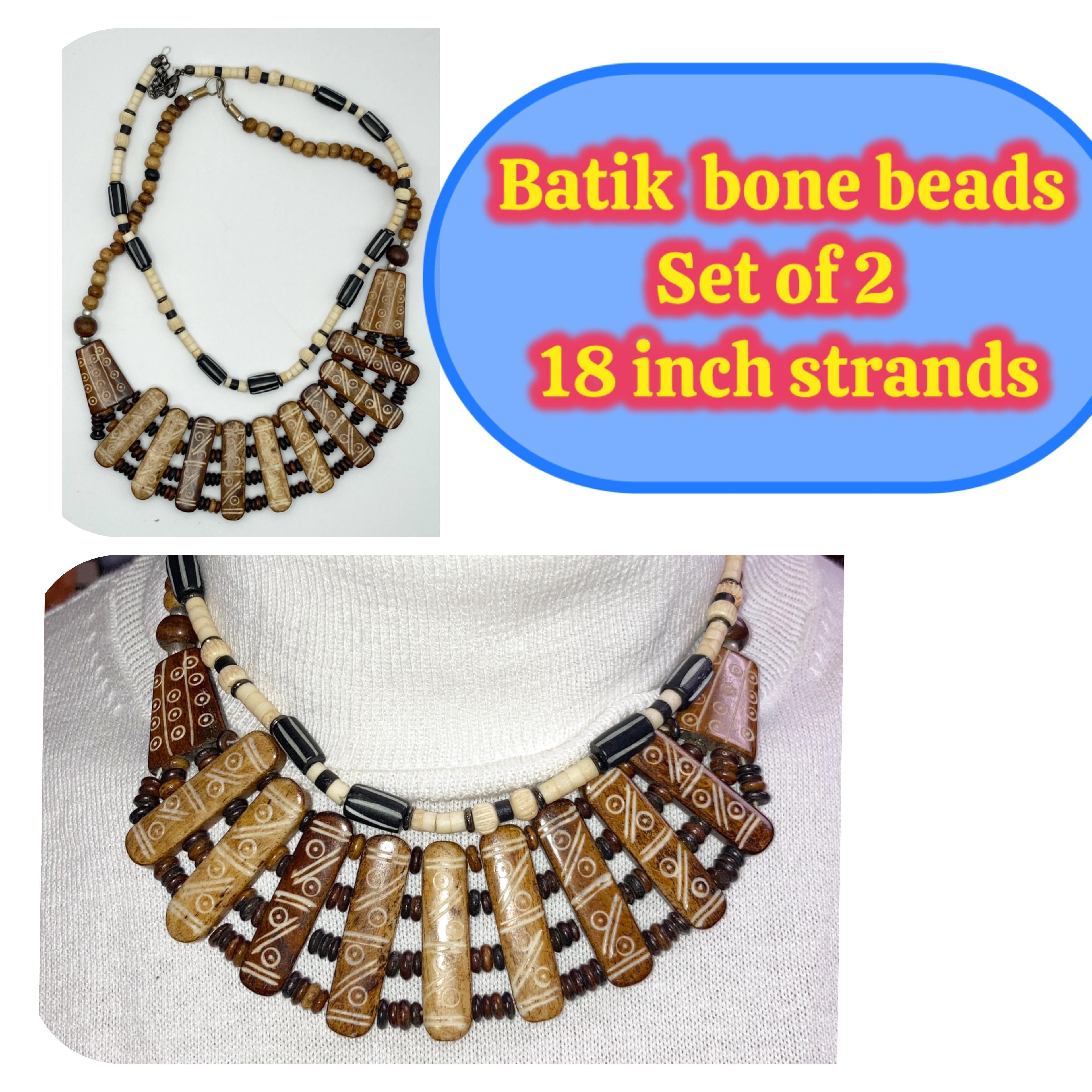 Image for Estate Batik Bone Beads set of 2