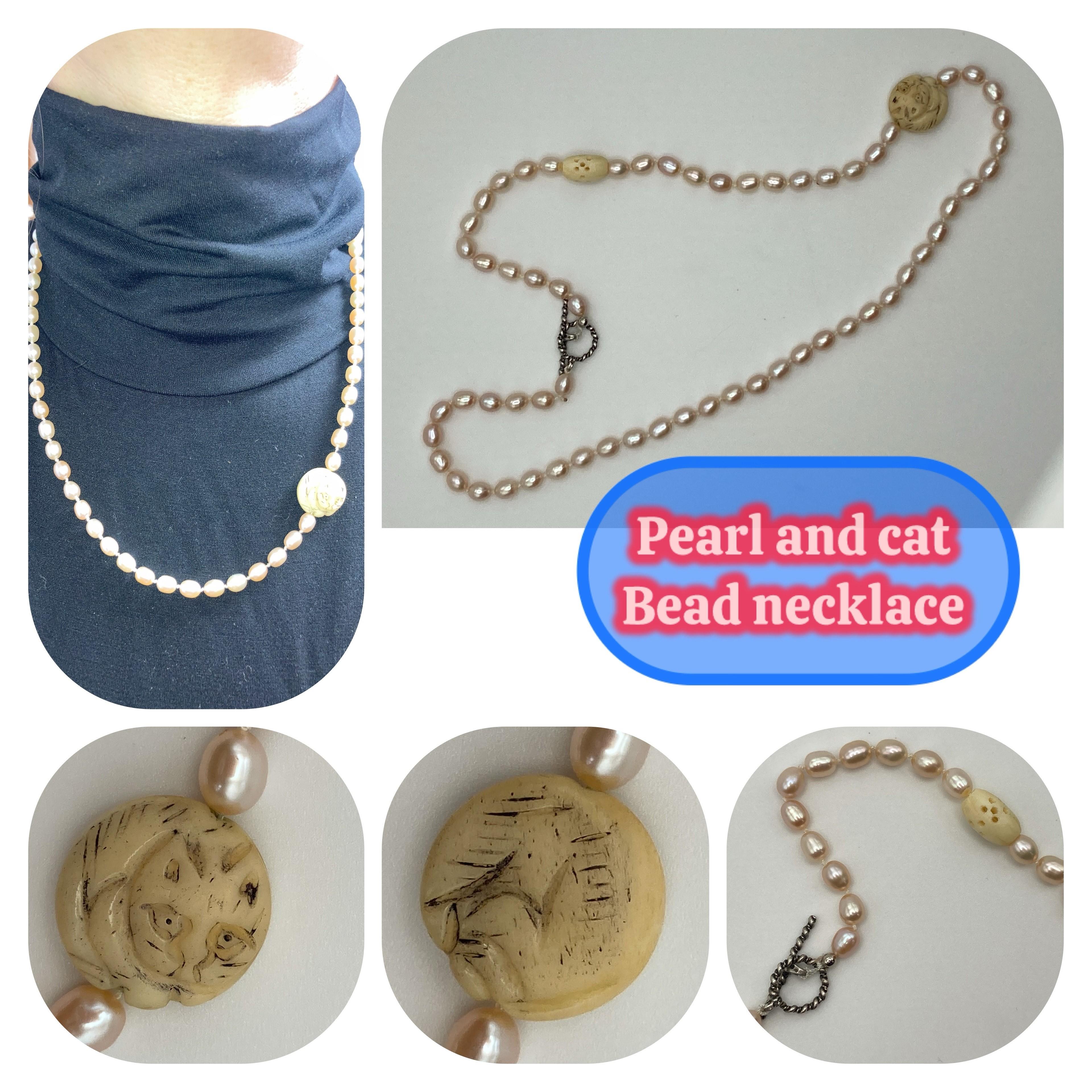 Image for Pink Pearl Cat bead necklace 20 inch