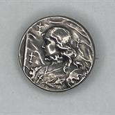 Image for Circa 1910 Unger Brothers Joan of Arc Art Noveau Silver Brooch  ESTATE
