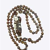 Image for Vintage Agate Bead Netsuke type figure Necklace with wood and bone 34"