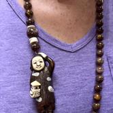 Image for Vintage Agate Bead Netsuke type figure Necklace with wood and bone 34"