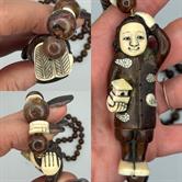 Image for Vintage Agate Bead Netsuke type figure Necklace with wood and bone 34"
