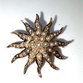 Image for Estate Find!! Edwardian Seed Pearl Starburst Brooch | c.1900 | 14ct Gold | Antique Pearl Star Pin